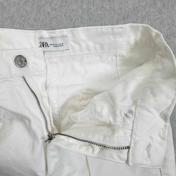 Zara Jeans WMNS 2 White Denim Straight Leg High Rise Patchwork Work Pants Casual - Picture 3 of 7